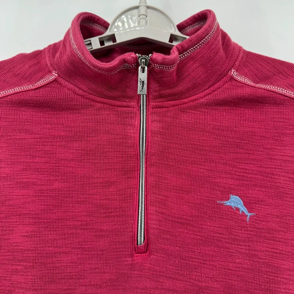 Tommy Bahama Mens Large Red‎ Pima Cotton Tencel Quarter Zip Pullover Sweater